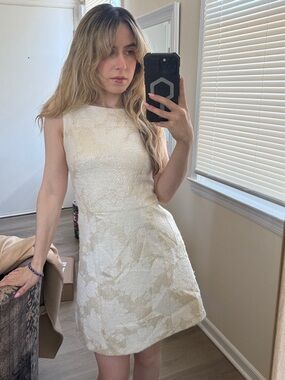 Alice & Olivia Alice + Olivia Ivory Cream Gold Threaded Jacquard Dress